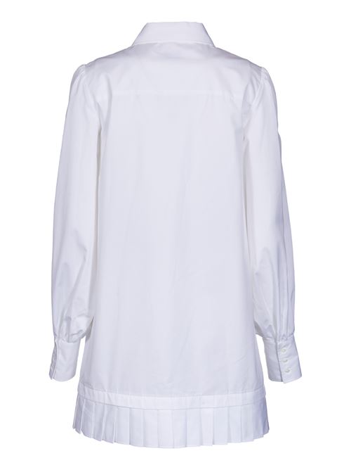 Short shirt dress in white cotton poplin with pleated hem and logo embroidery. Off white | OWDG008S24FAB0010101